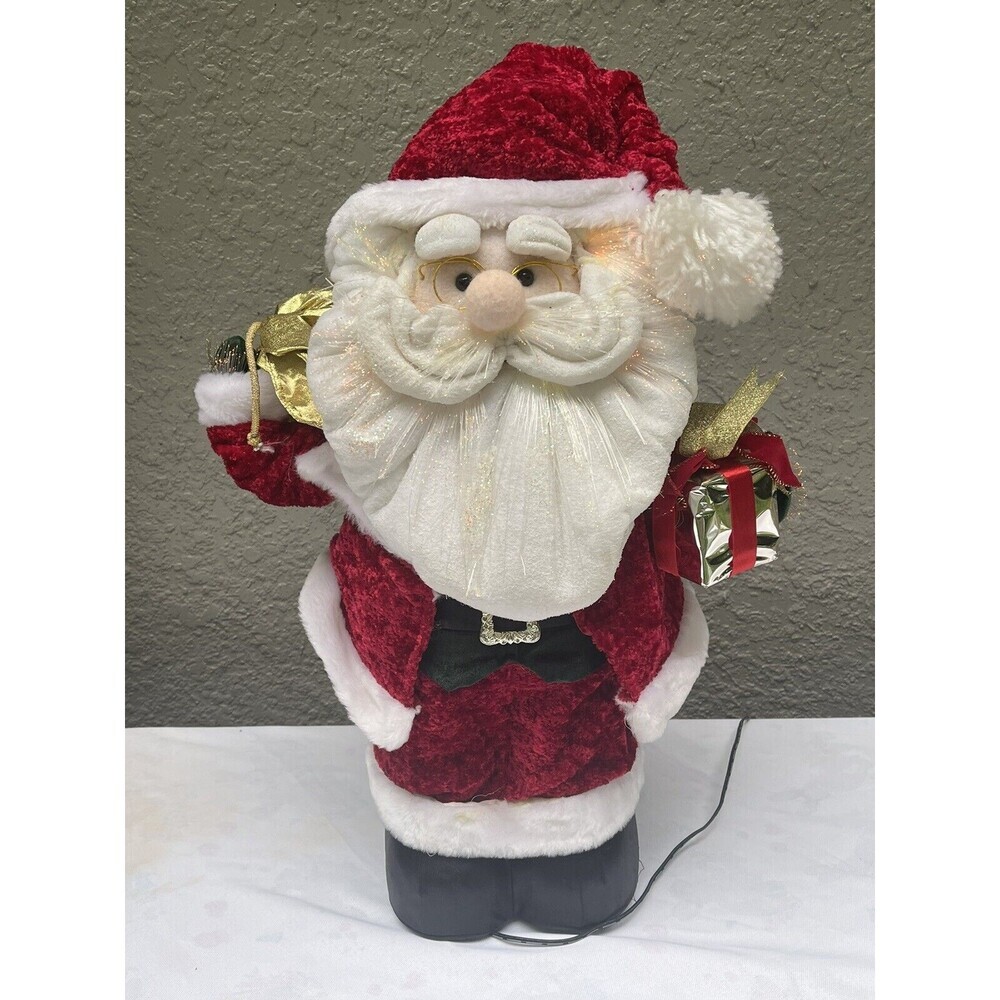 VTG Holiday Seasons Fiber Optic Santa 22” Toy Bag Lights Up Multi Color Tested
